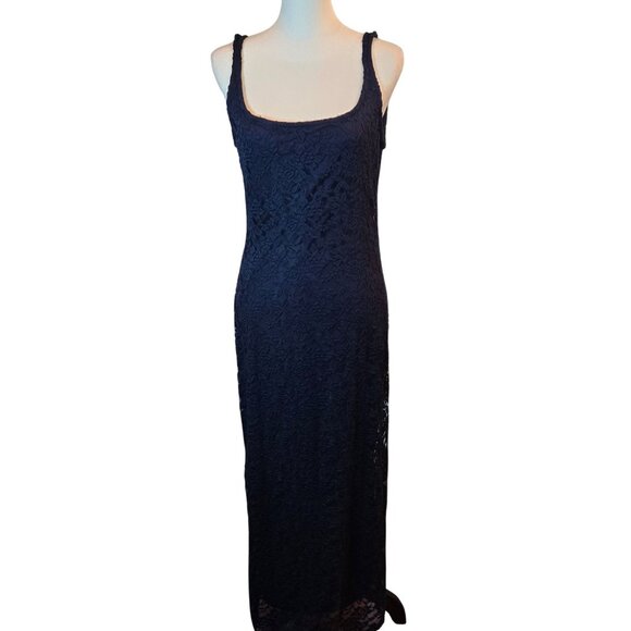 BEBE Marseille Lace Square Neck Tank Dress Sz: M  Navy - Picture 6 of 11